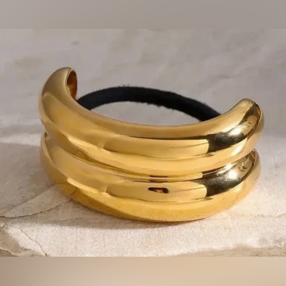 NWT Elegant Double Arch Pony Cuff Hair Accessory 18k Gold Plated - Picture 1 of 5